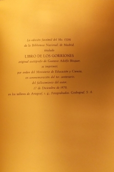 LIBRO DE LOS GORRIONES. EDICIÓN FACSÍMIL. (INTRODUCCIÓN SINFÓNICA. LA MUJER DE PIEDRA. RIMAS).