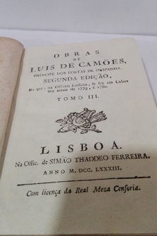 OBRAS DE LUIS DE CAMOES PRINCIPE DOS POETAS DE HESPANHA TOMO III-SEGUNDA EDICION ( PORTUGUES)